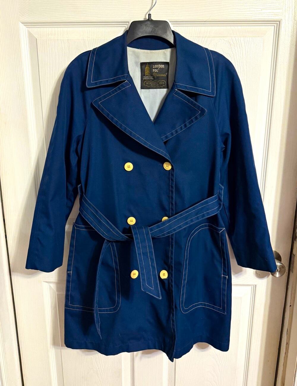 London Fog Vintage Maincoats Blue Double-Breasted Belted Trench Coat 12